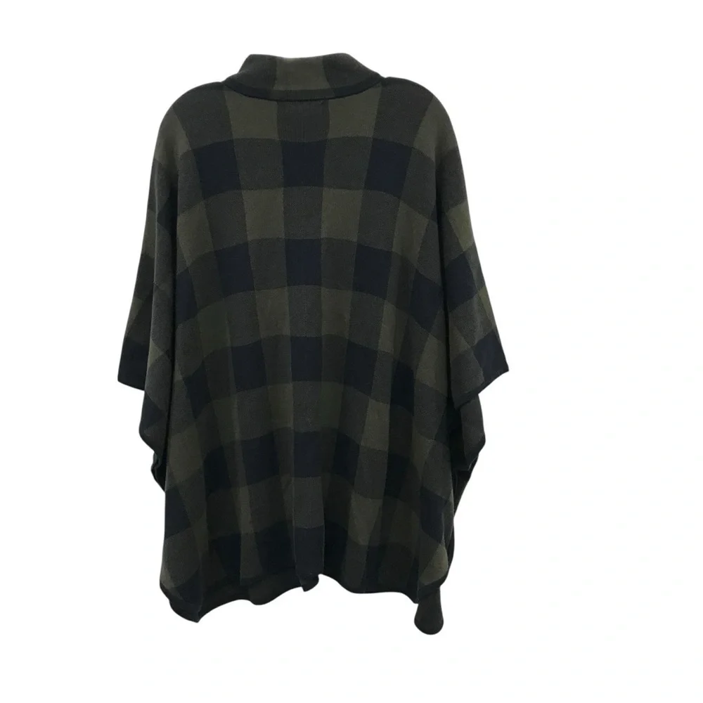 Preswick & Moore Poncho Cape Sweater Womens Petite L/XL Olive Black Plaid